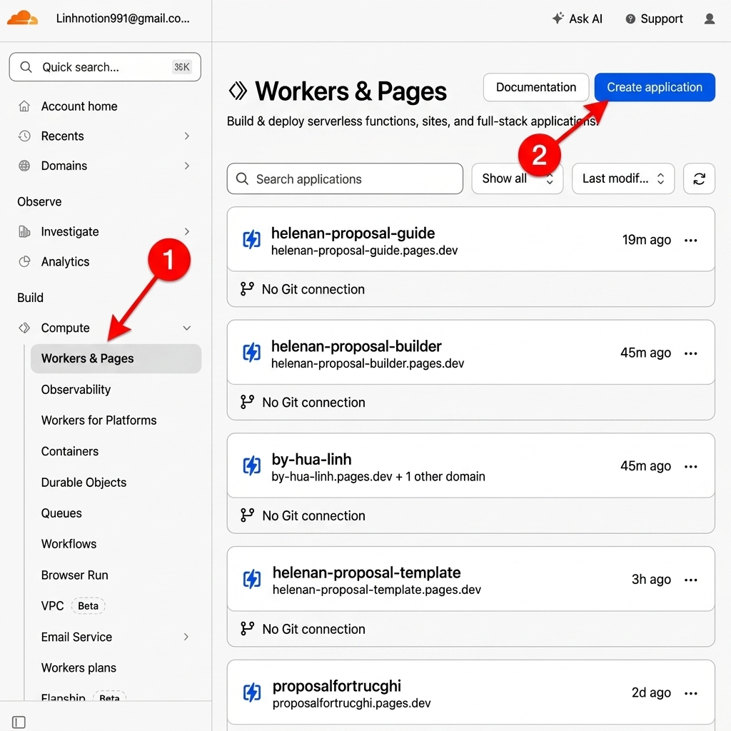 Đánh dấu các bước Cloudflare Dashboard
